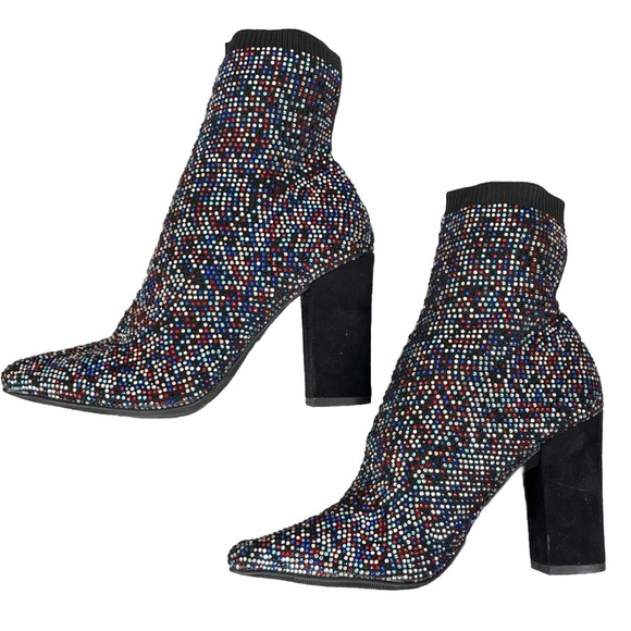 Material Girl Women's Baybe Sock Booties Rainbow Bling 5M Madonna Metallic Y2K - Picture 1 of 9